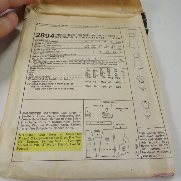 McCalls 2894 Sewing Pattern Swim Suit, Cover Up, Wrap Dress, Sundress w tie - Picture 8 of 10